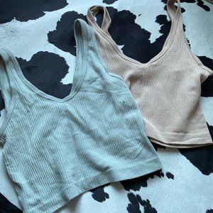 sage and beige ribbed tanks